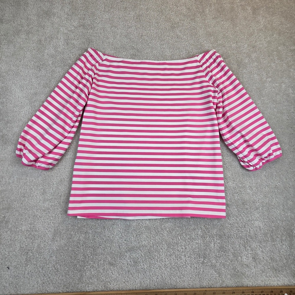 J.McLaughlin Catalina Cloth ToP Pink Striped Off Shoulder 3/4 Sleeve Medium